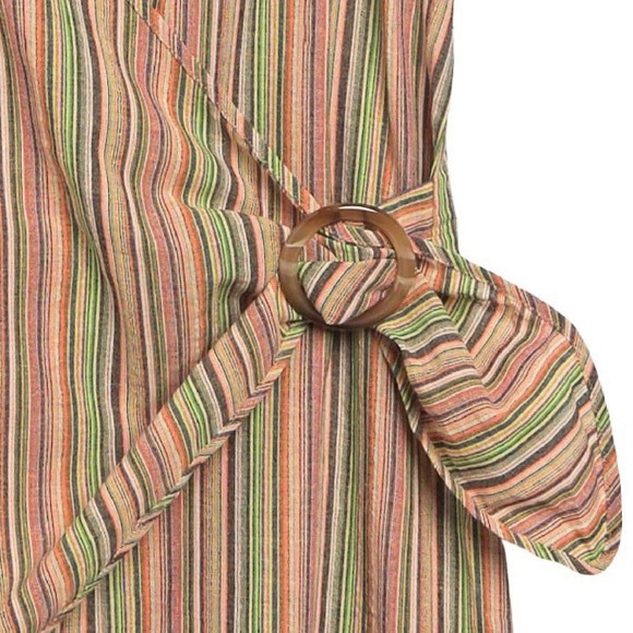Lumiere Mini Striped O-Ring Buckle Wrap Dress L - Picture 4 of 6